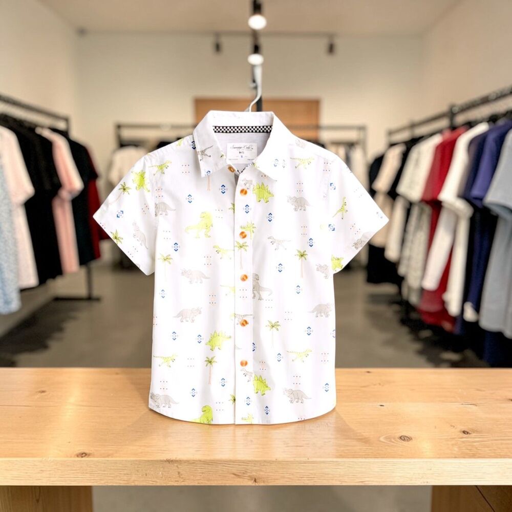 Sovereign Code Boys All Over Print Button Up Shirt White Size 7 Pre-Owned Good